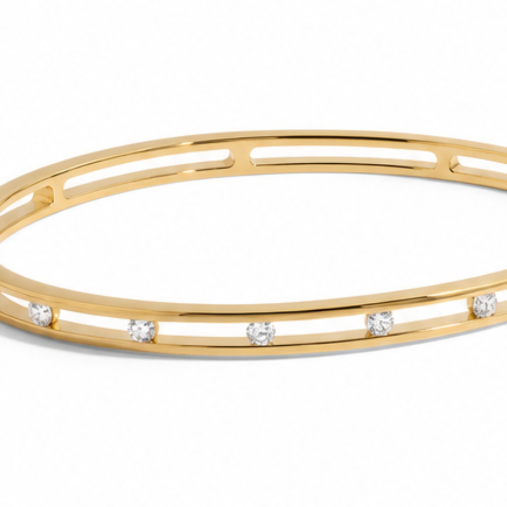 Veluna – Floating Crystal Gold Bangle Bracelet for Women