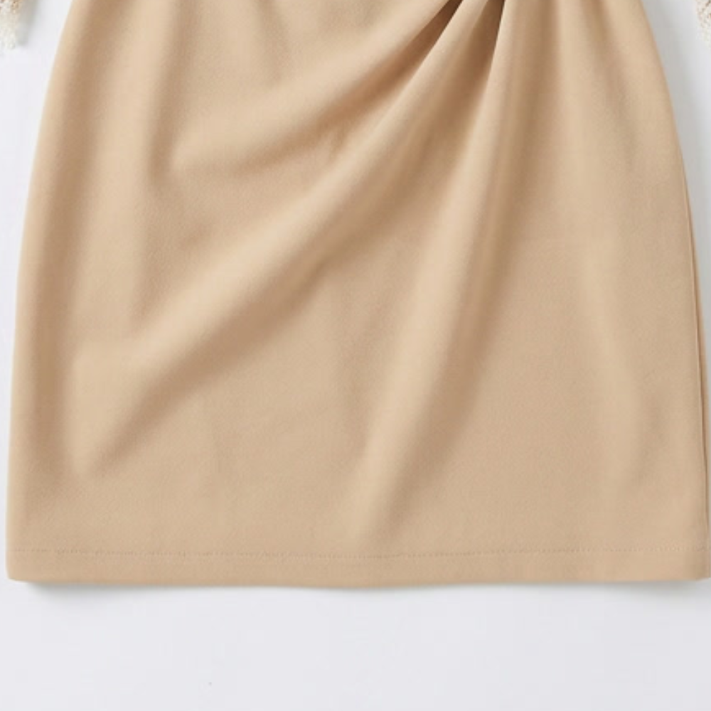 Lusara – Pearl Belted Lace Sleeve Mini Dress