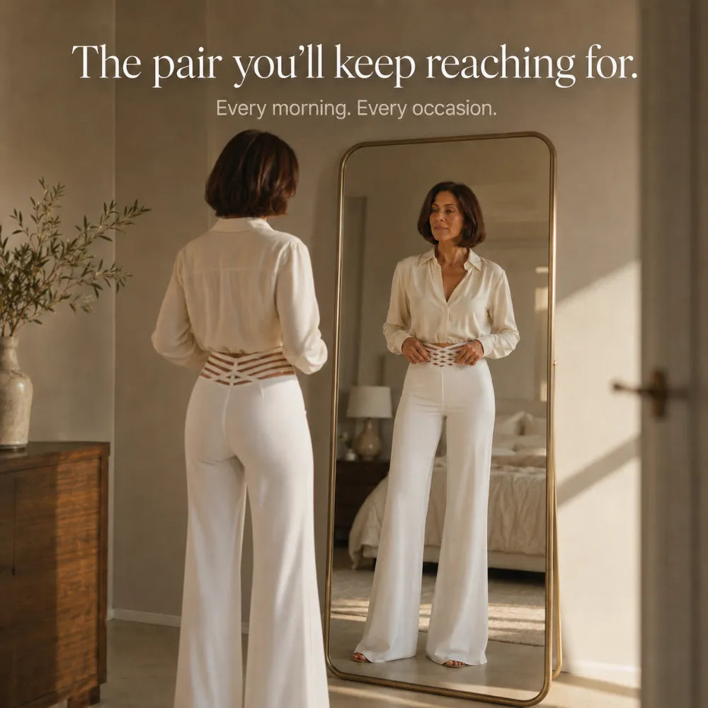 Vélane – High-Waisted Wide-Leg Pants with Cross-Strap V-Waist