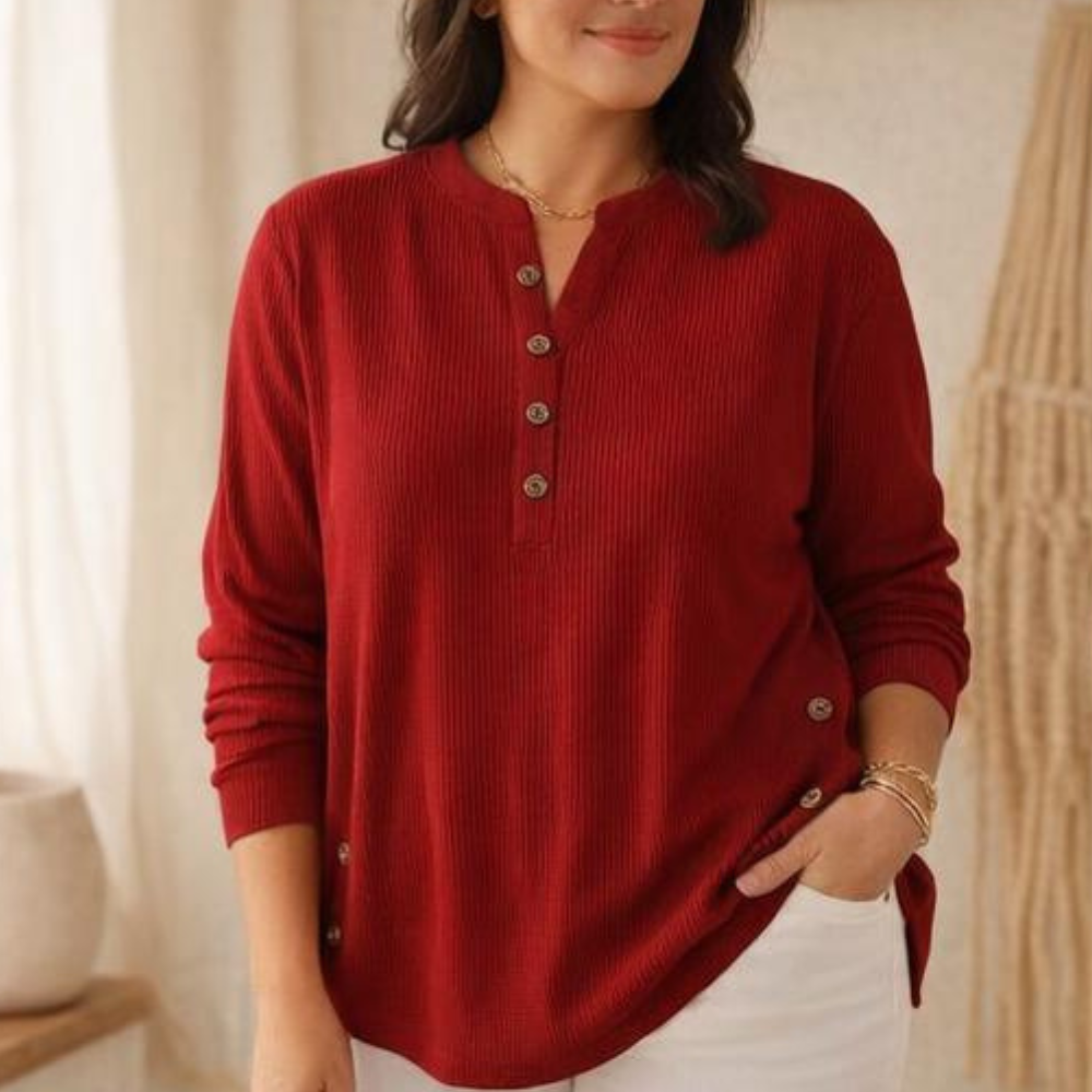 Lunavia™ - Ribbed Button-Up Henley Tunic