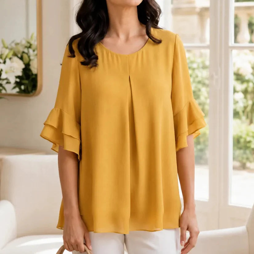 Vellora – Women's Pleated Flutter Sleeve Blouse