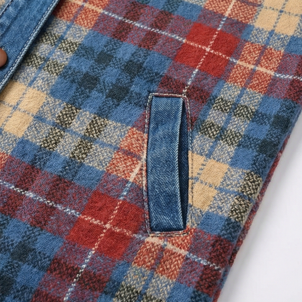 Weslyn – Women’s Contrast Denim Plaid Hooded Jacket