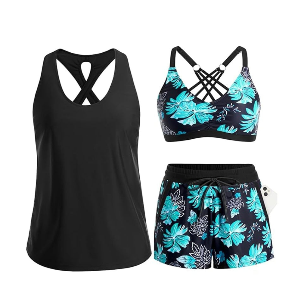 Solana – 3 Piece Swim Set with Cover Up Tank and Shorts