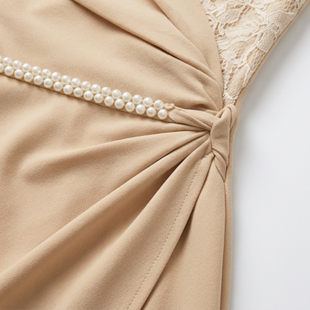 Lusara – Pearl Belted Lace Sleeve Mini Dress