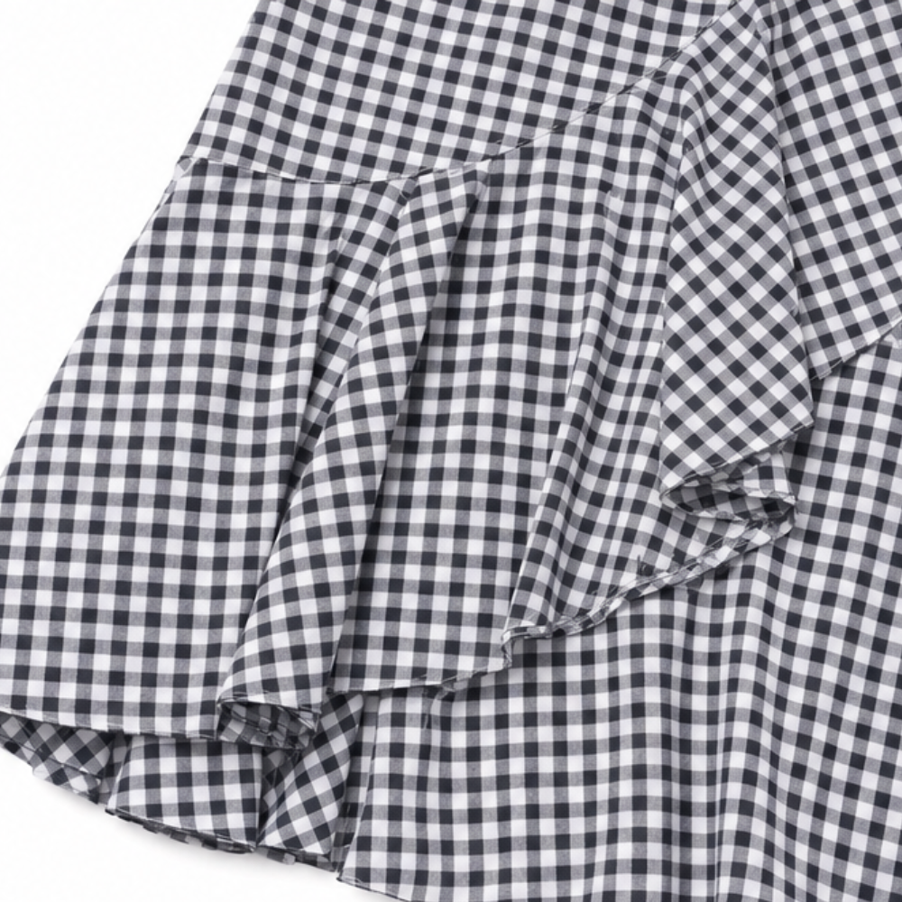 Veluna™ – Gingham Asymmetrical Ruffle Maxi Skirt for Women