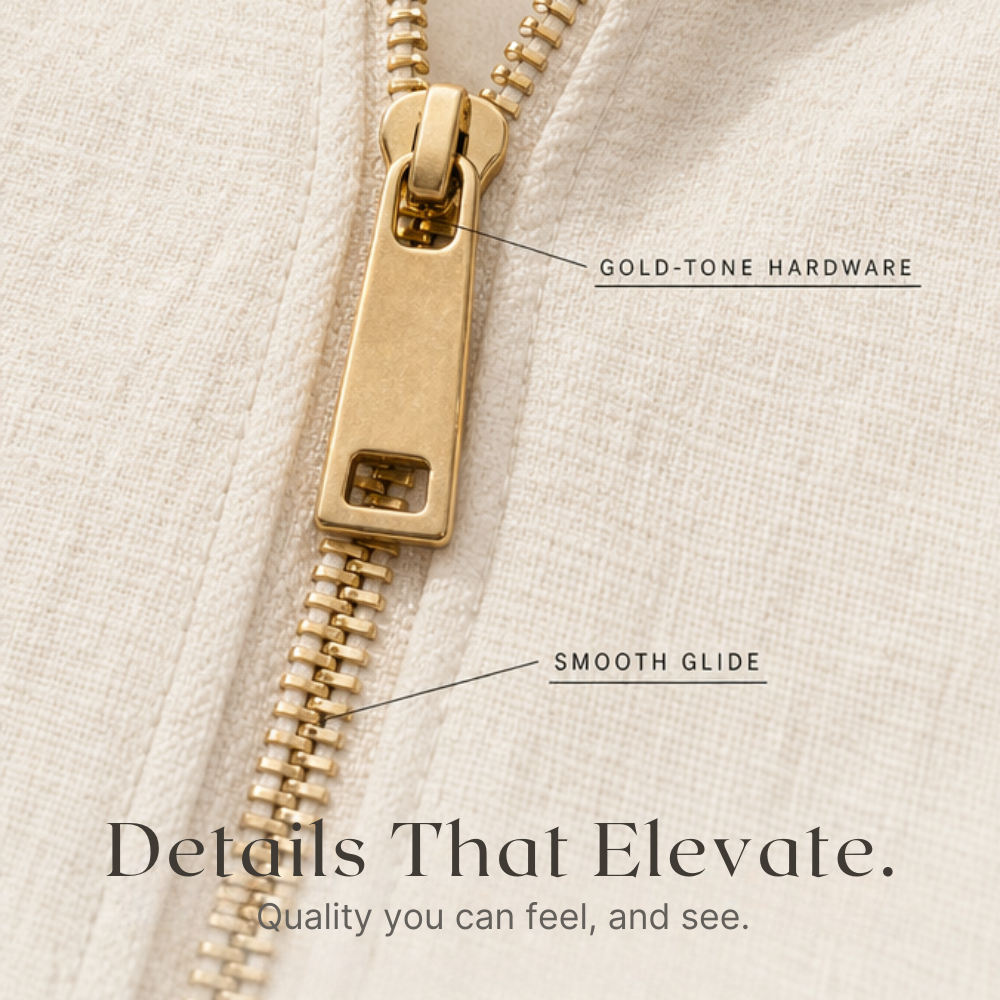 Veluna – Women's Linen Two-Piece Set with Gold Zip
