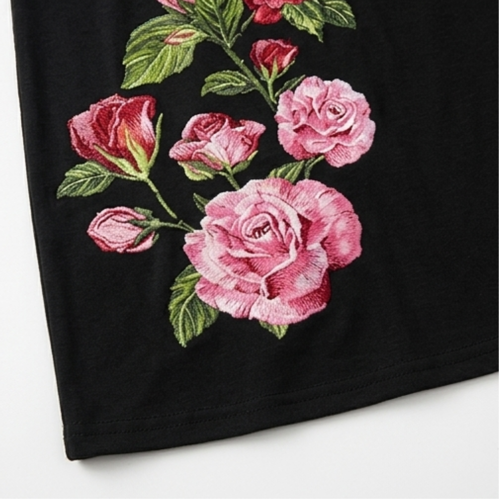 Rosalia – Women's rose print A-line midi dress