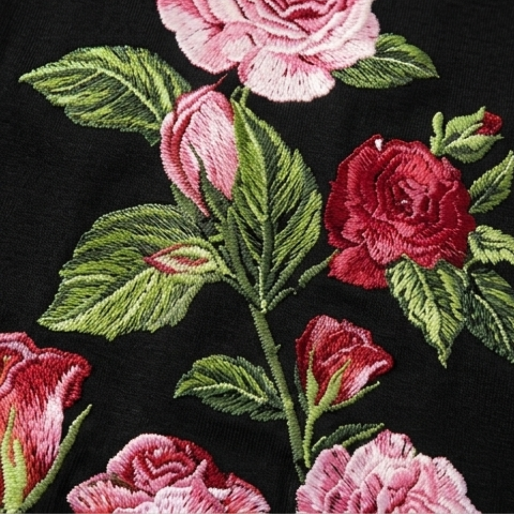 Rosalia – Women's rose print A-line midi dress