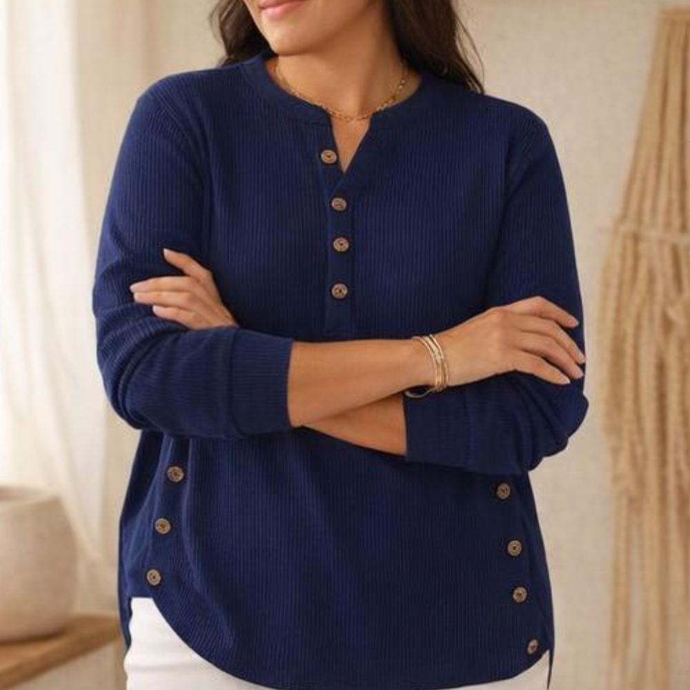 Lunavia™ - Ribbed Button-Up Henley Tunic