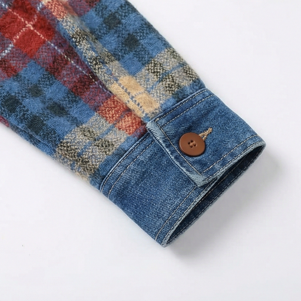Weslyn – Women’s Contrast Denim Plaid Hooded Jacket