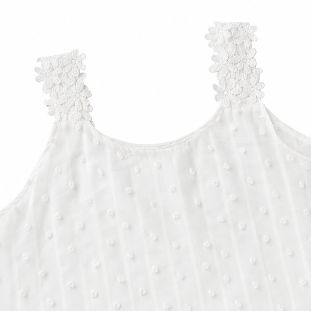 Solenne – Swiss Dot Lace Strap Tank Top for Women, Flowy Summer Vacation Top