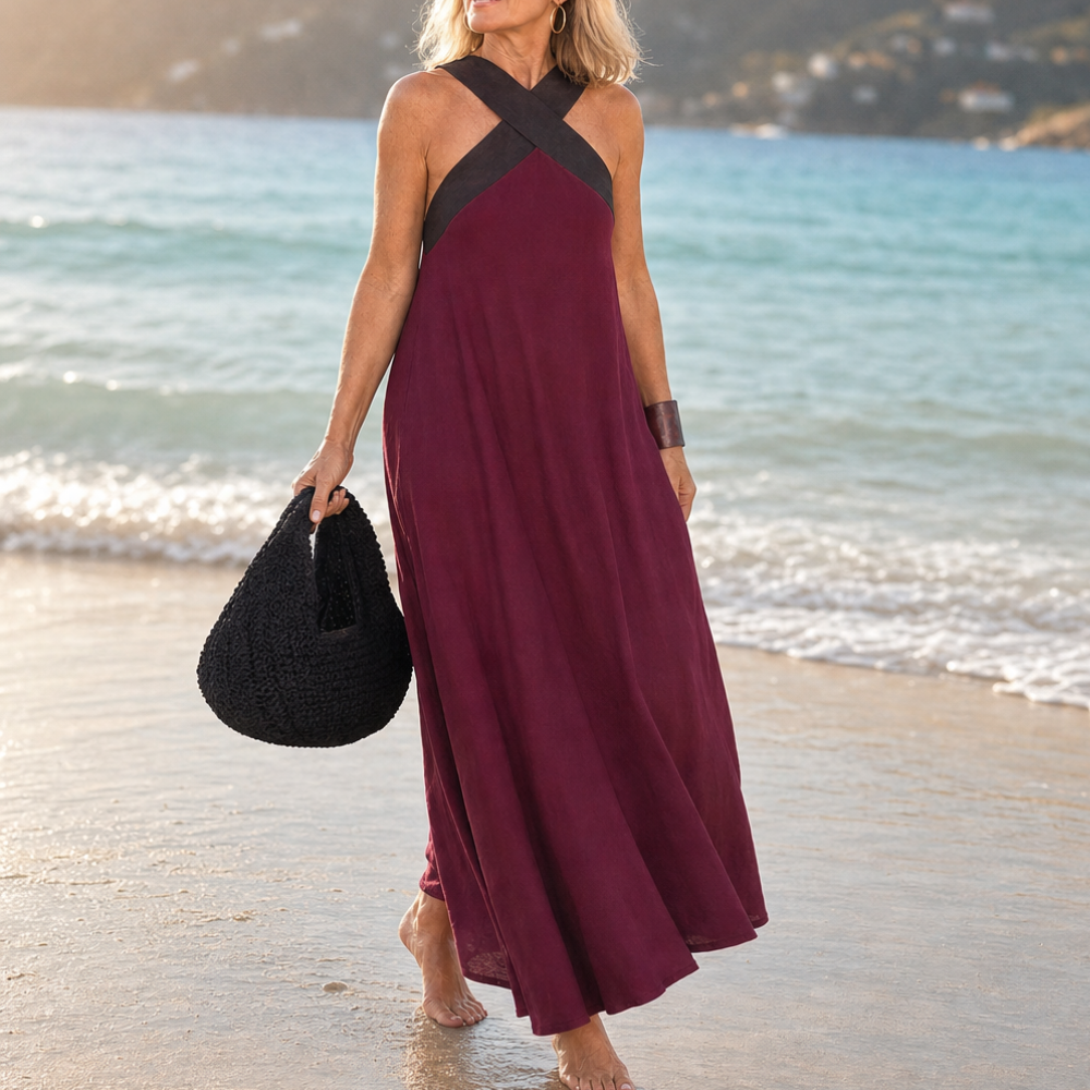 Solivia™ - Two-Tone Halter Maxi Dress