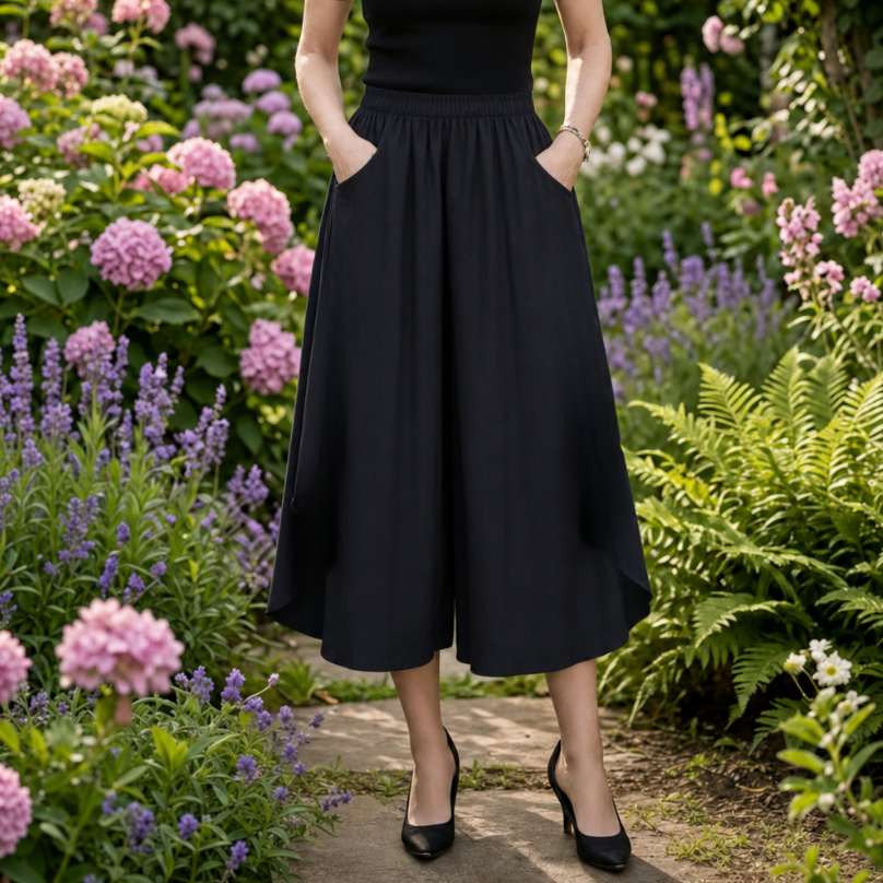 Florenza™ – Wide-Leg Flowy Summer Capri Pants with Elastic Waist & Pockets