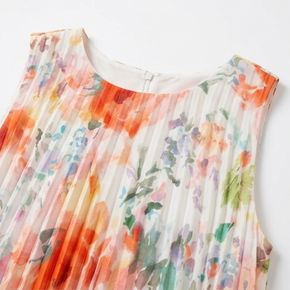 Floressa – Women's Watercolor Floral Pleated Midi Dress