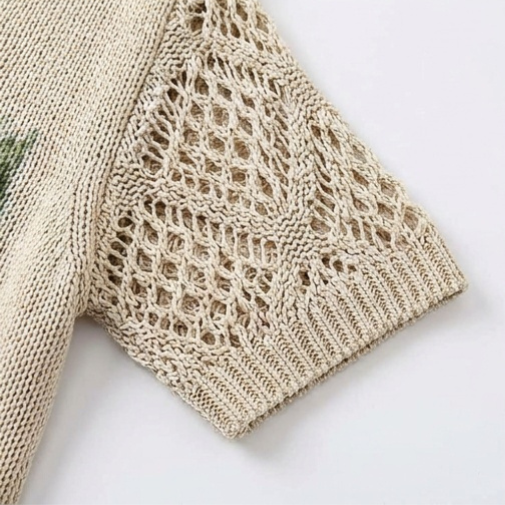 Rosavelle – Women's Floral Crochet-Sleeve Knit Top