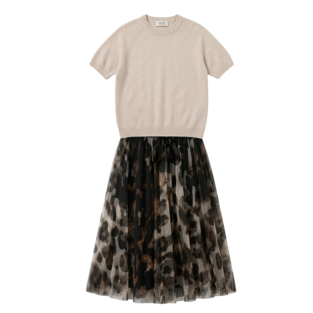 Vivara – Women's Soft Knit & Leopard Skirt Set