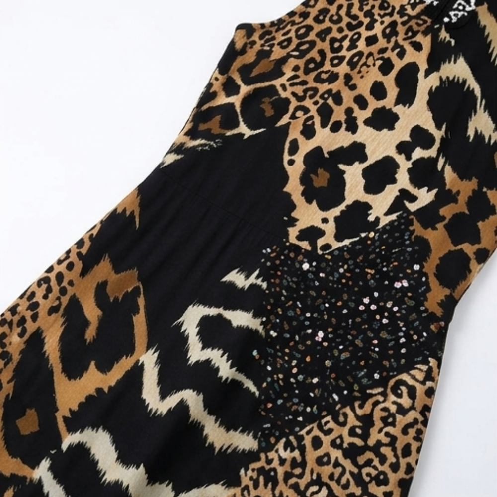 Vivara – Sleeveless Leopard Patchwork Midi Dress