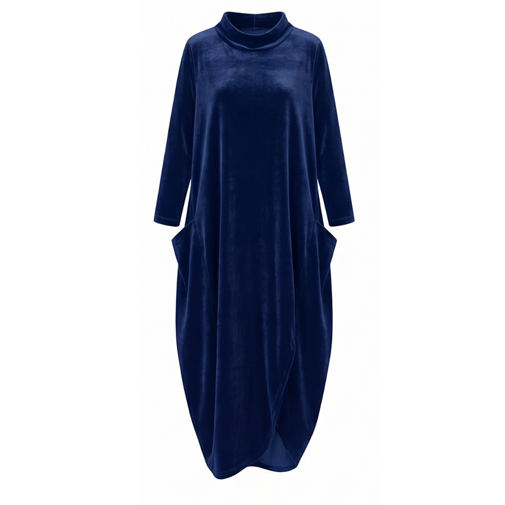 Sofelle – Women's Velvet Cocoon Midi Dress with Pockets