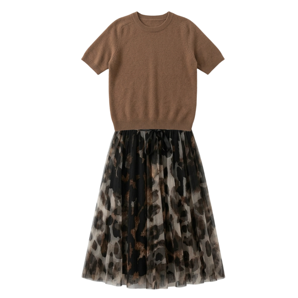Vivara – Women's Soft Knit & Leopard Skirt Set