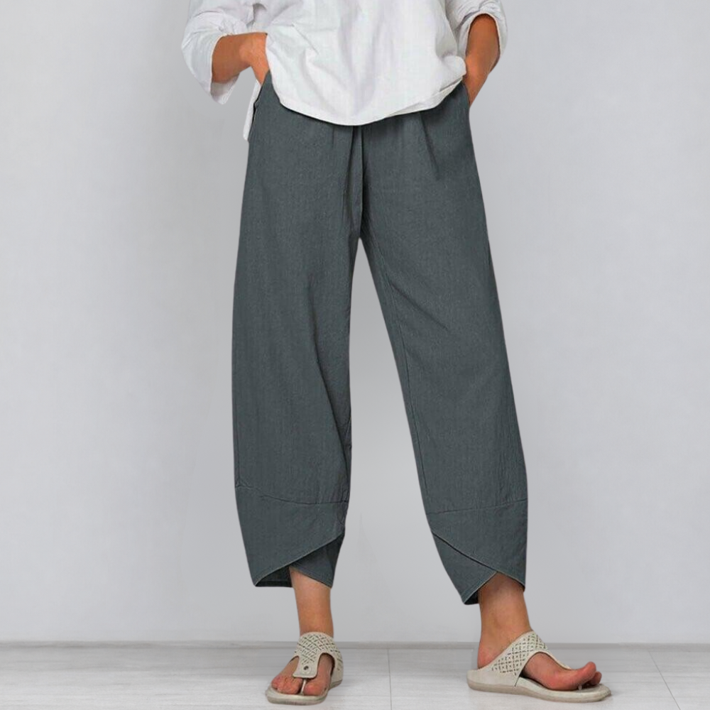 Solivia™ – Tulip Hem Cropped Wide Leg Pants with Pockets
