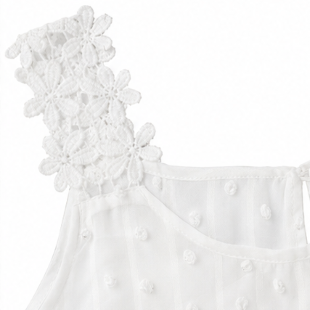 Solenne – Swiss Dot Lace Strap Tank Top for Women, Flowy Summer Vacation Top