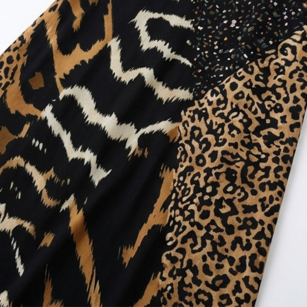Vivara – Sleeveless Leopard Patchwork Midi Dress