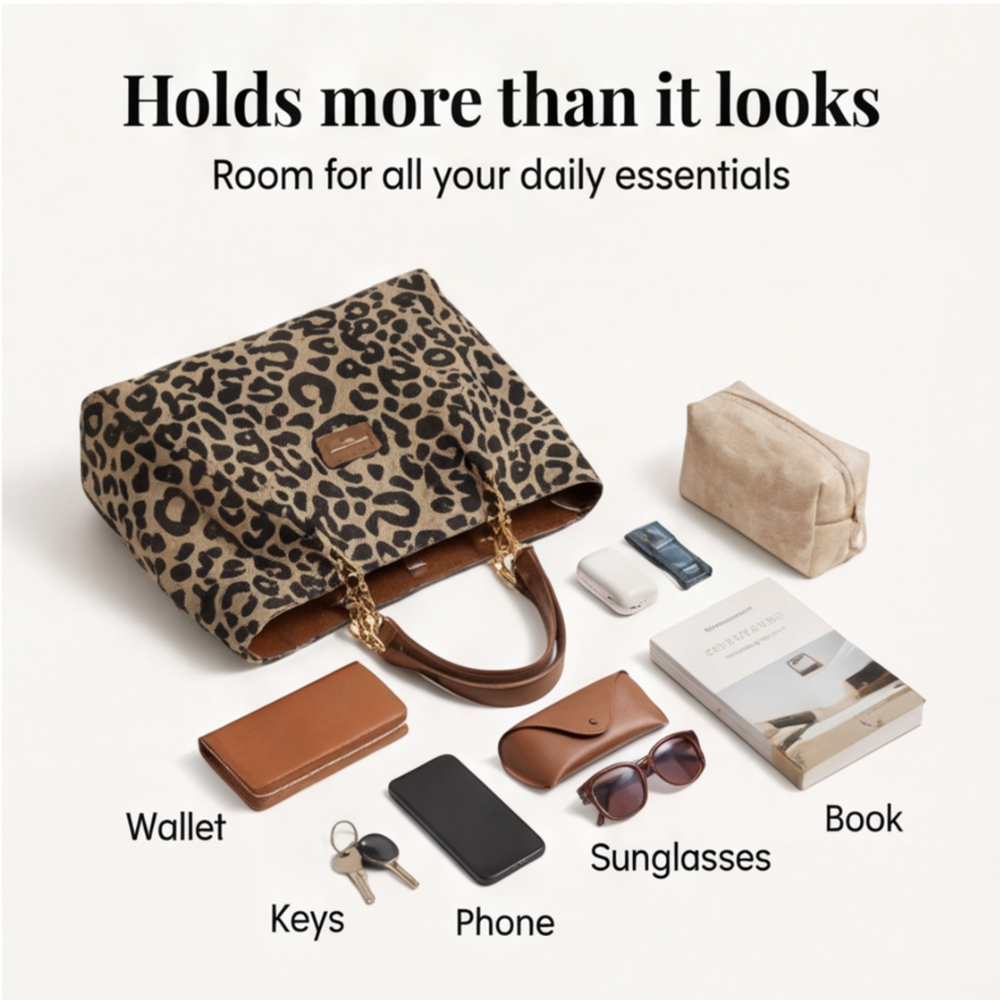 Lynxe - Leopard Print Tote with Chain Detail