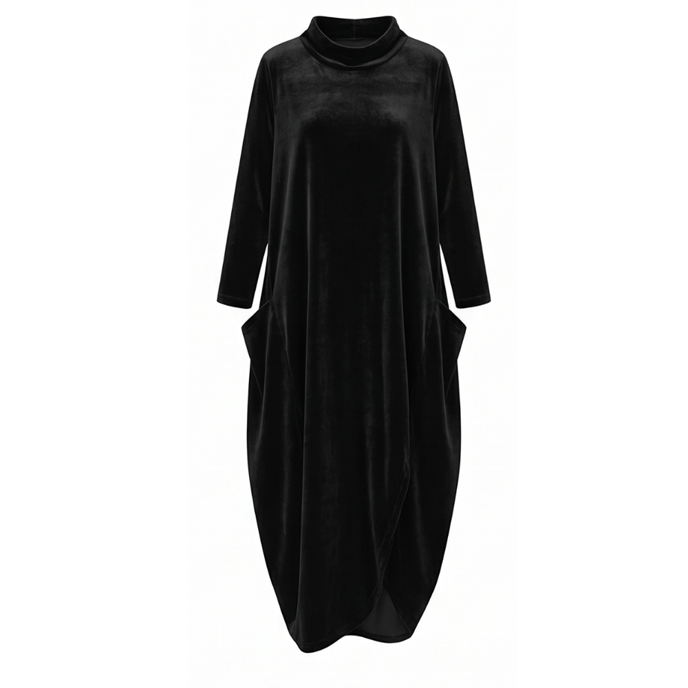 Sofelle – Women's Velvet Cocoon Midi Dress with Pockets