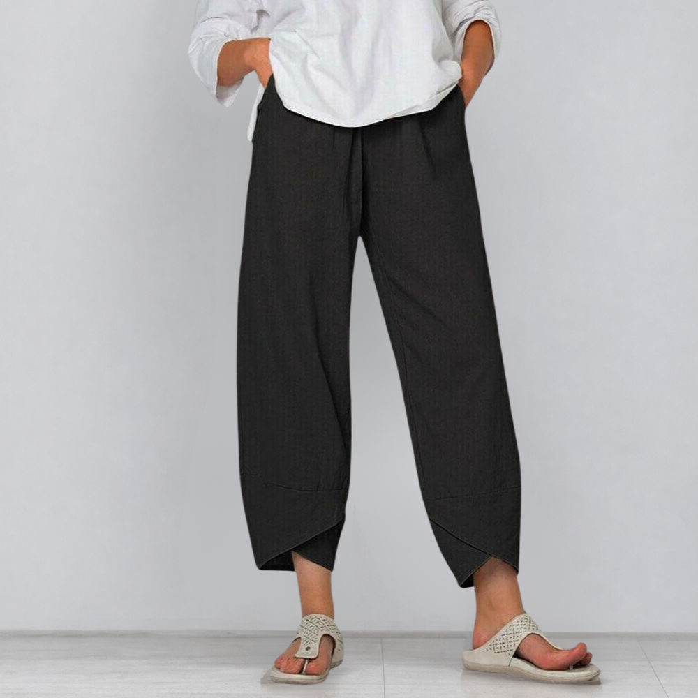 Solivia™ – Tulip Hem Cropped Wide Leg Pants with Pockets