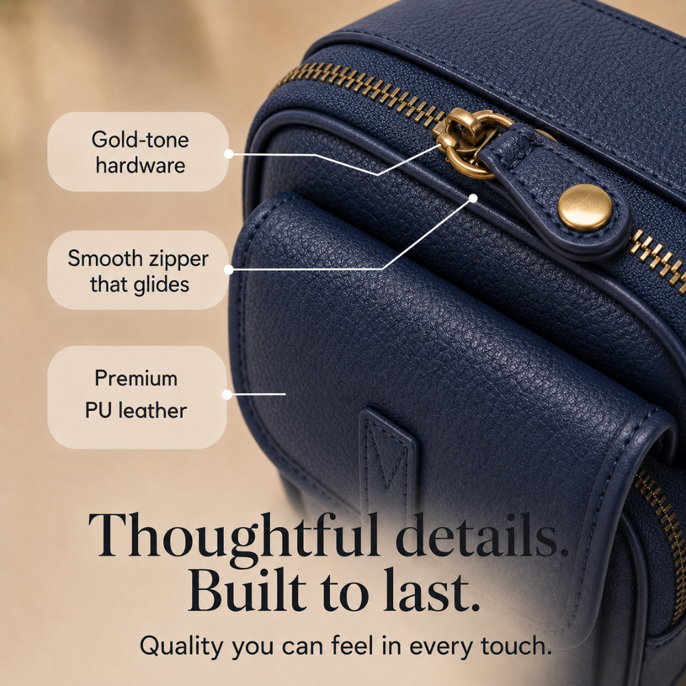 Solene – Structured PU crossbody bag with built-in wallet and glasses compartment