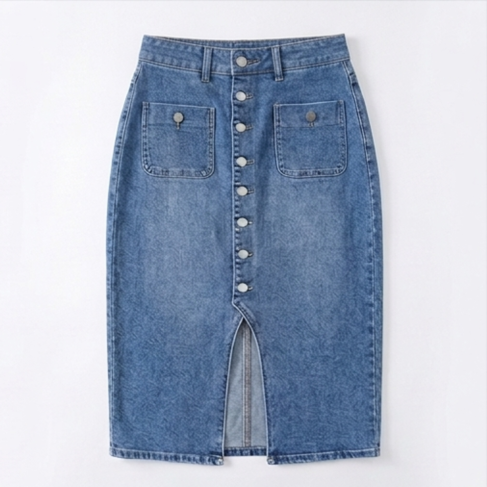 Denara – Button-Front Denim Pencil Skirt