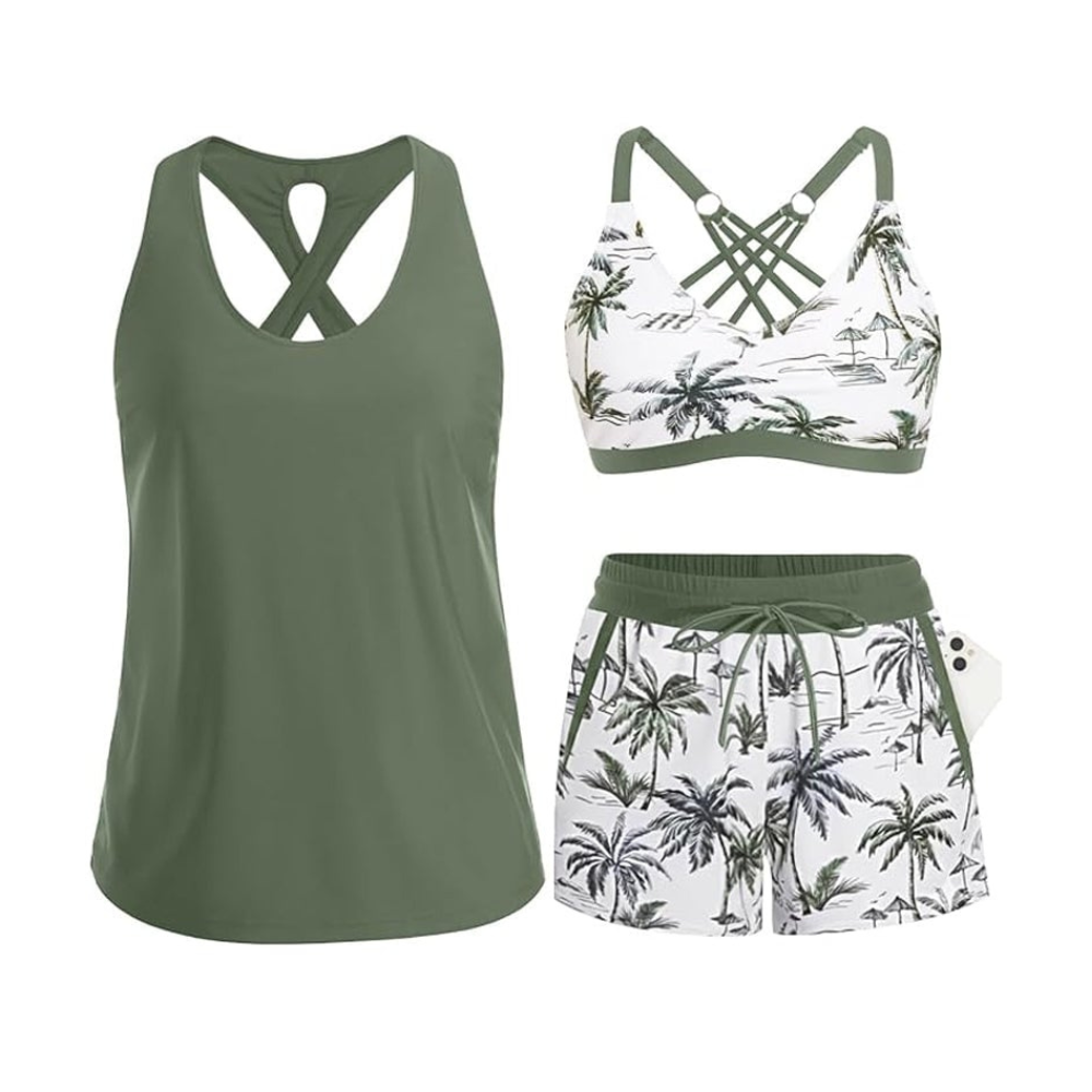 Solana – 3 Piece Swim Set with Cover Up Tank and Shorts