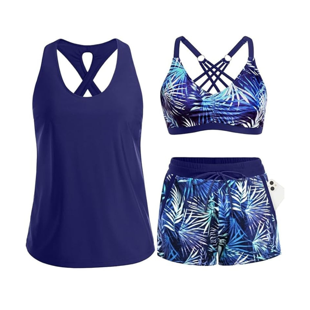 Solana – 3 Piece Swim Set with Cover Up Tank and Shorts