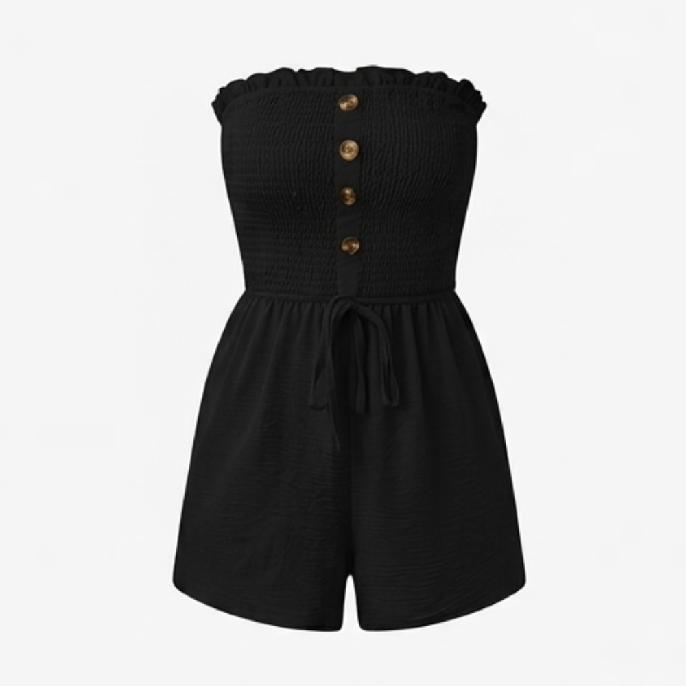 Solaire – Smocked Strapless Wide-Leg Romper