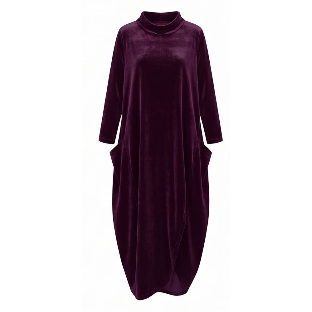 Sofelle – Women's Velvet Cocoon Midi Dress with Pockets