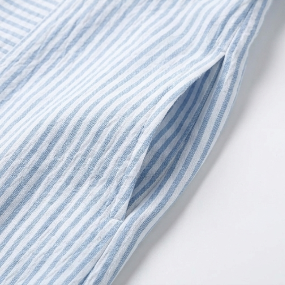 Lunavia – Women's Striped Button-Placket Mini Dress with Pockets