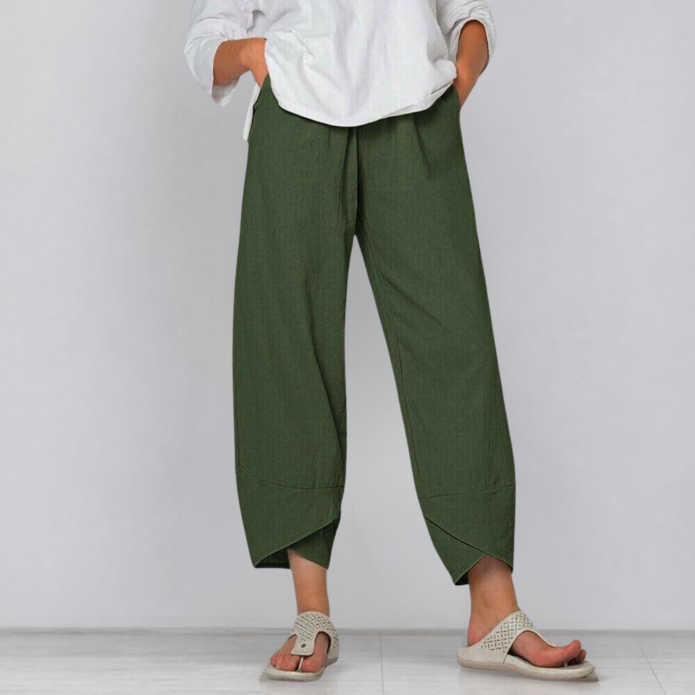 Solivia™ – Tulip Hem Cropped Wide Leg Pants with Pockets