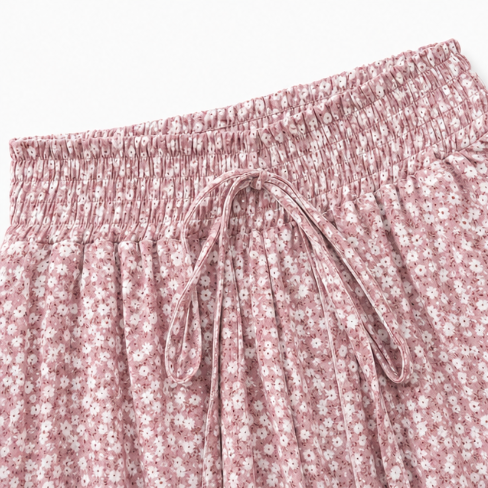Solavie – Smocked Waist Wide Leg Pants with Wrap Slit for Women