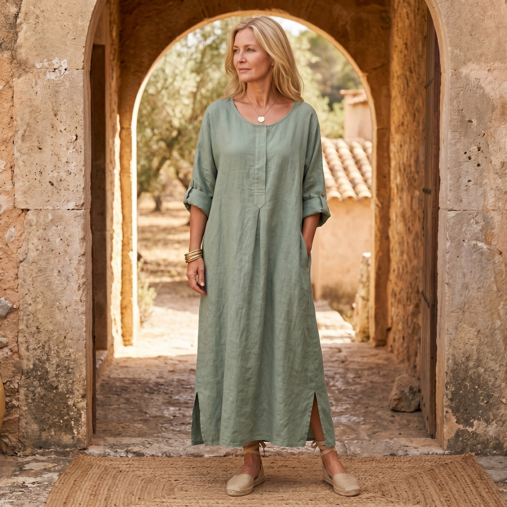 Lunavia – Women's Flowy Linen-Style Maxi Dress