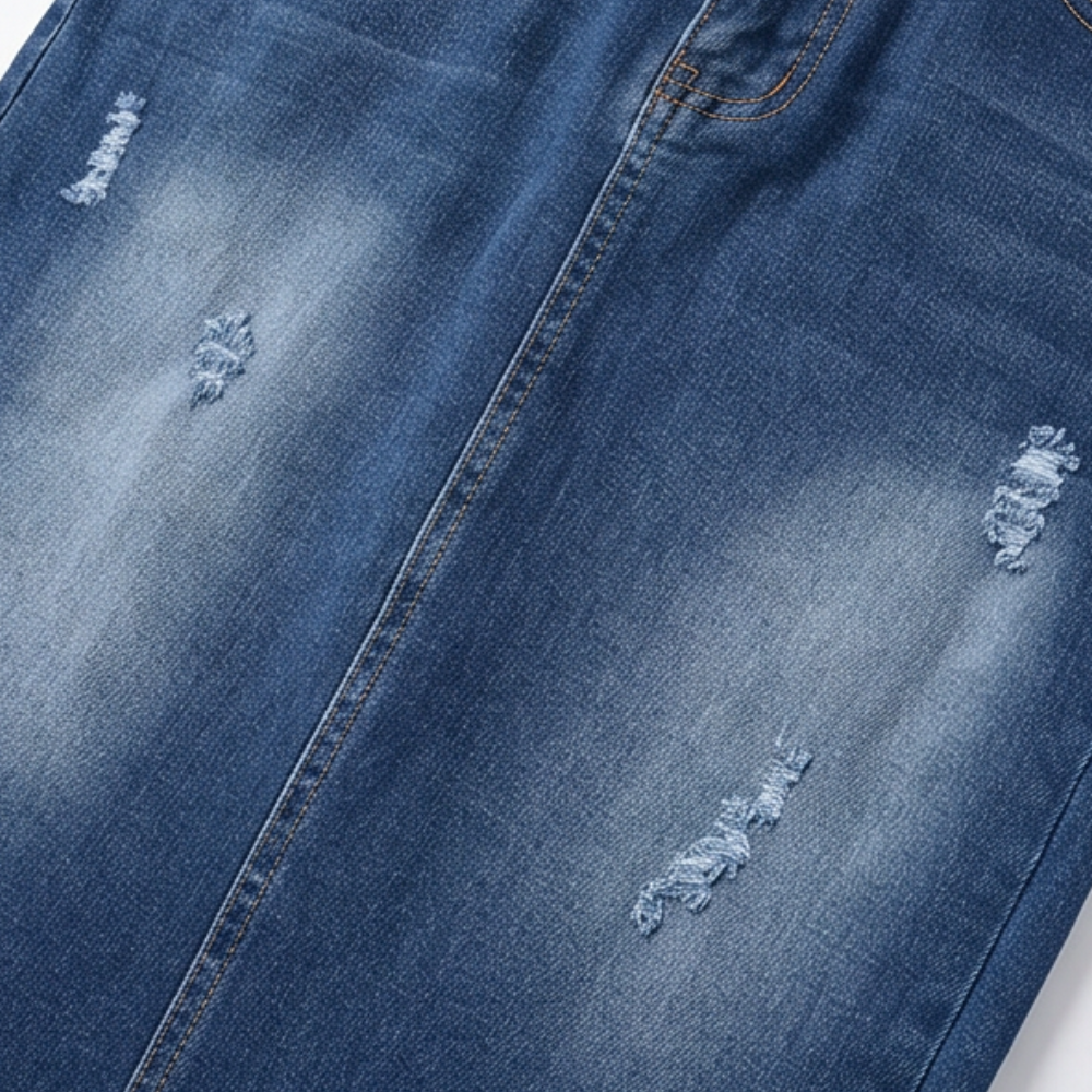 Veluna – Women's Curve-Flattering Frayed Hem Denim Skirt