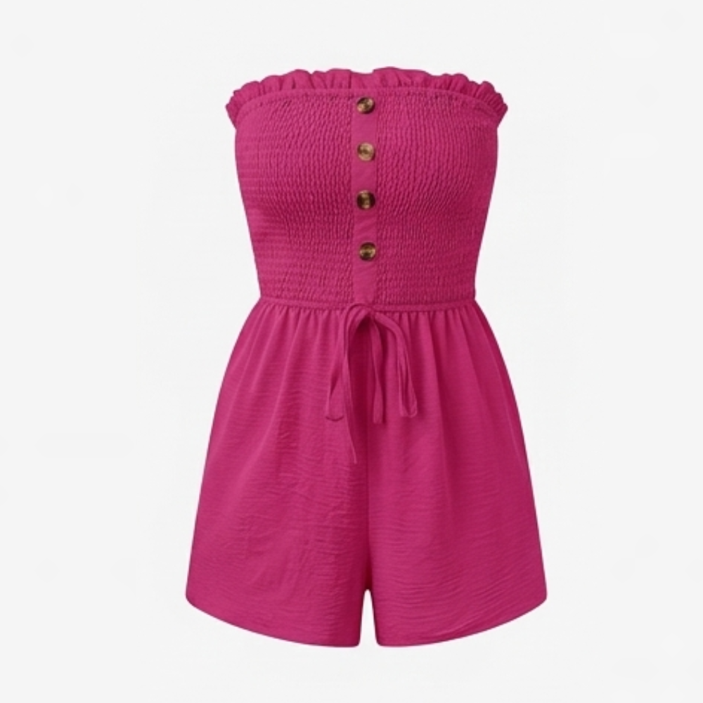 Solaire – Smocked Strapless Wide-Leg Romper
