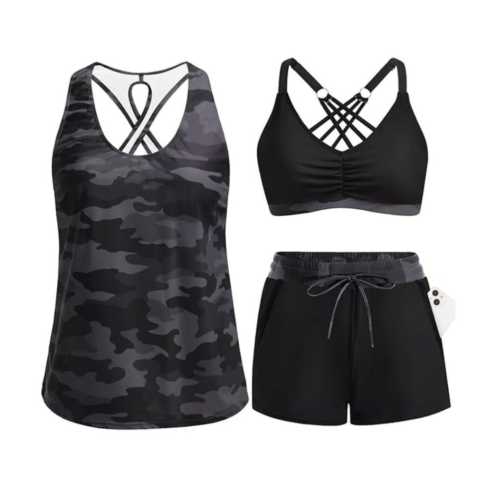 Solana – 3 Piece Swim Set with Cover Up Tank and Shorts
