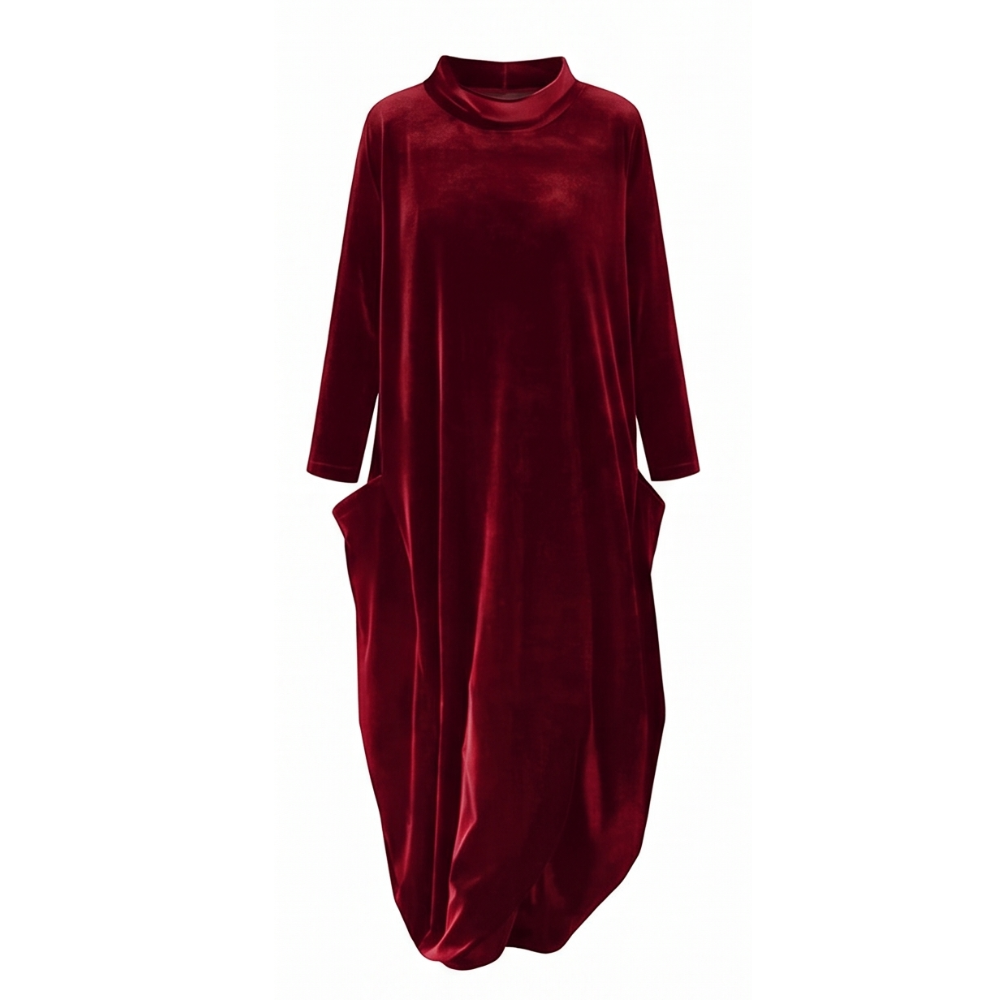 Sofelle – Women's Velvet Cocoon Midi Dress with Pockets