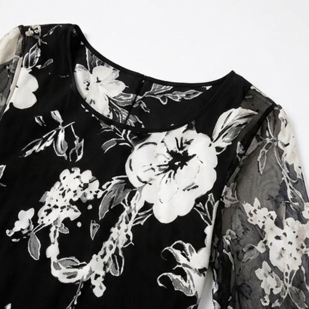 Solenya – Women's Floral Chiffon Dress with Sheer Overlay