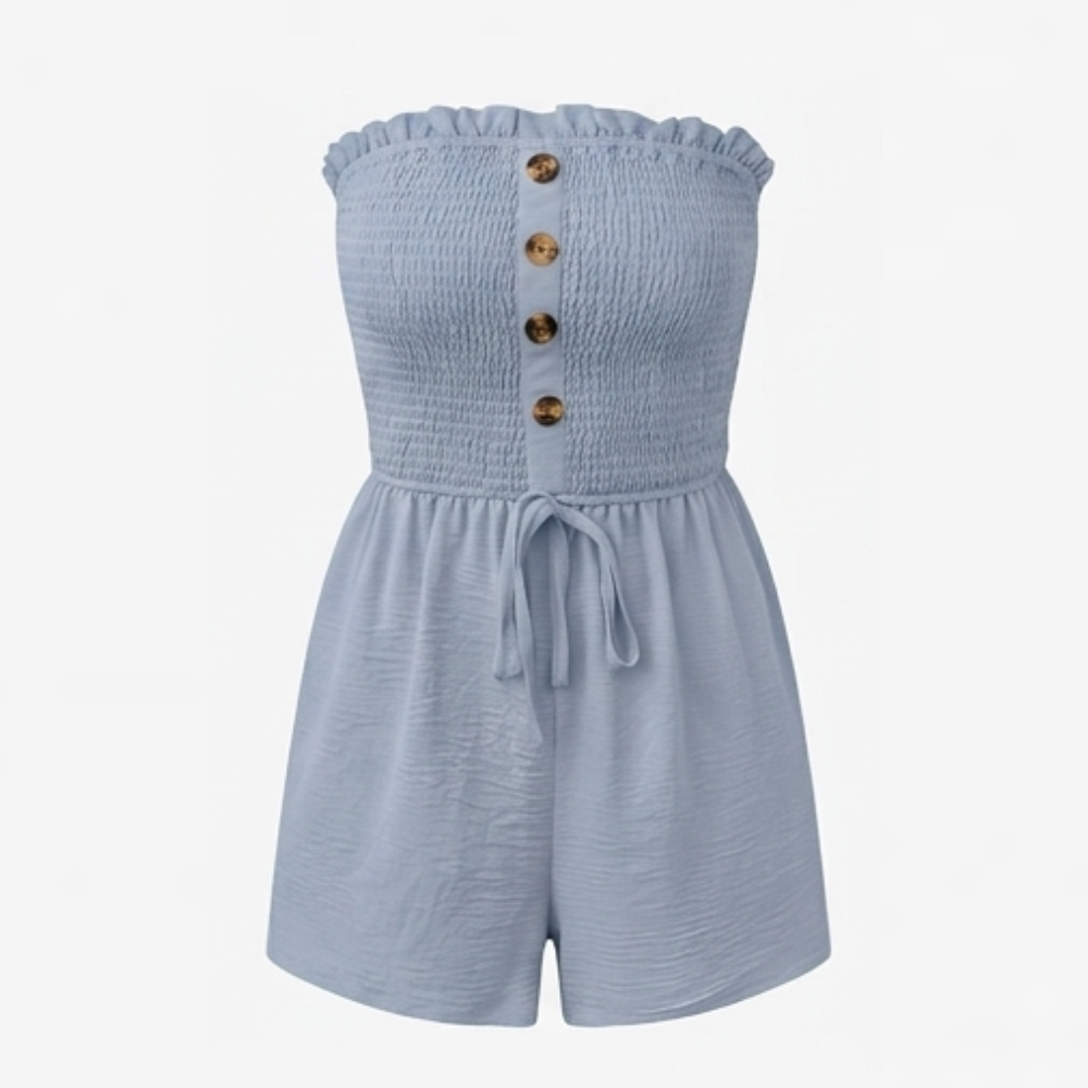 Solaire – Smocked Strapless Wide-Leg Romper