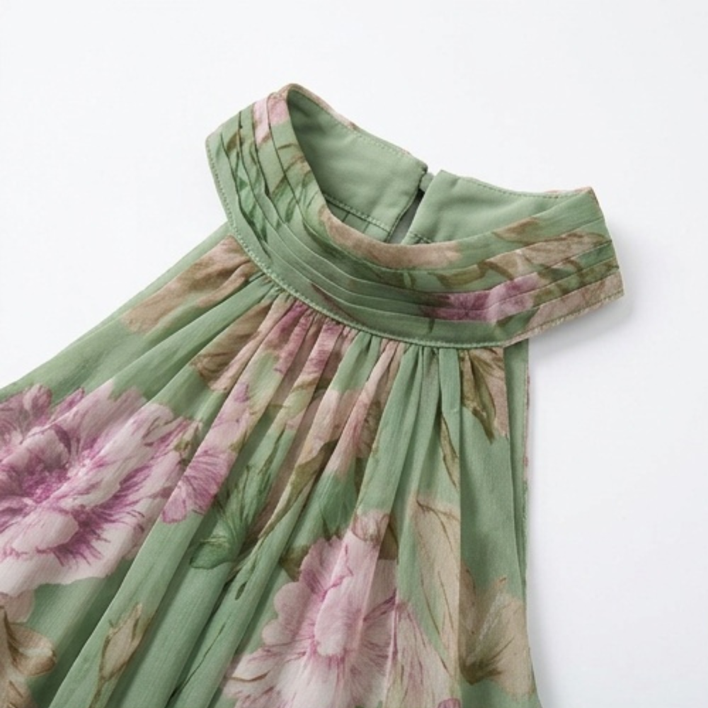 Rosalie – Women's Flowy Sage Floral Summer Maxi