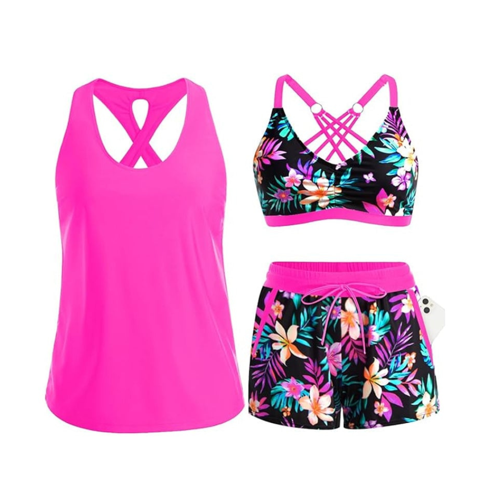 Solana – 3 Piece Swim Set with Cover Up Tank and Shorts
