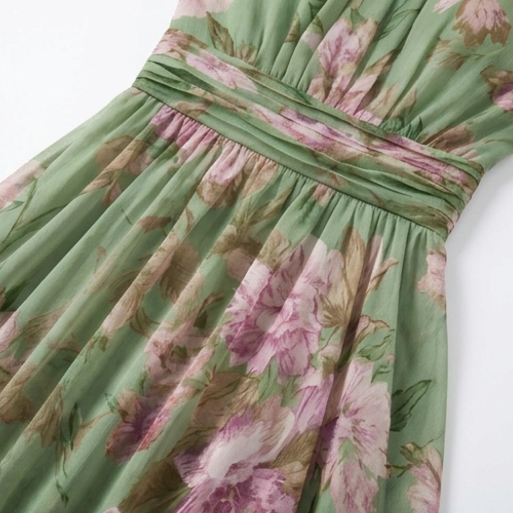 Rosalie – Women's Flowy Sage Floral Summer Maxi