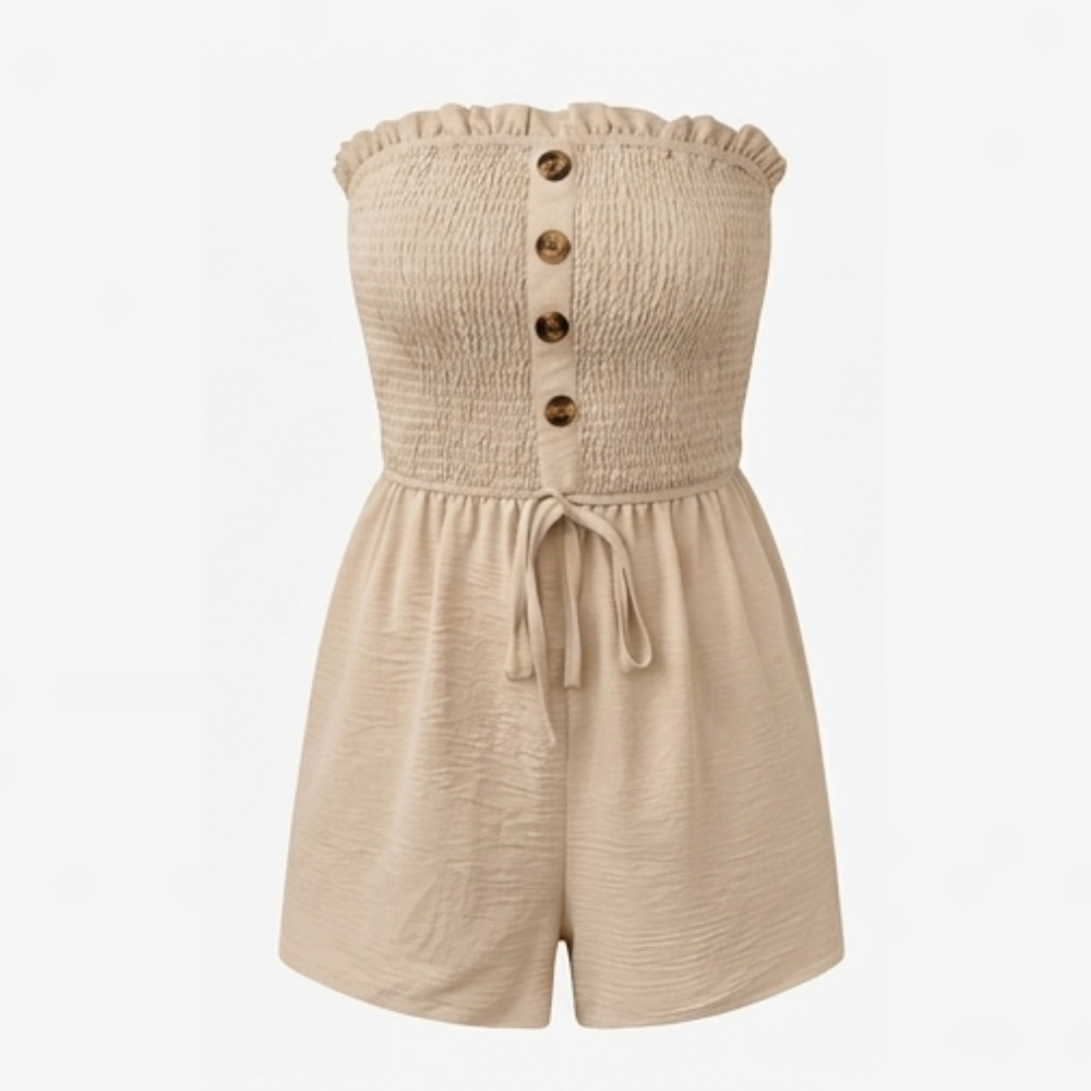Solaire – Smocked Strapless Wide-Leg Romper