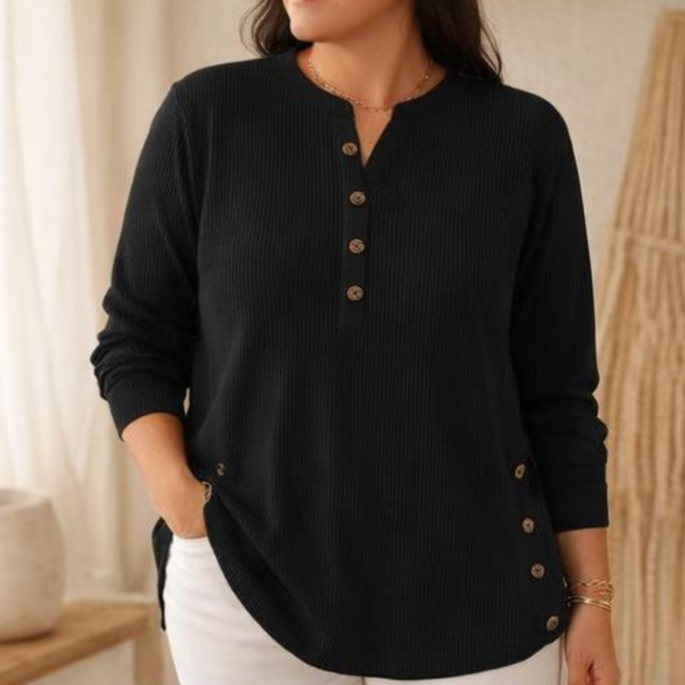 Lunavia™ - Ribbed Button-Up Henley Tunic